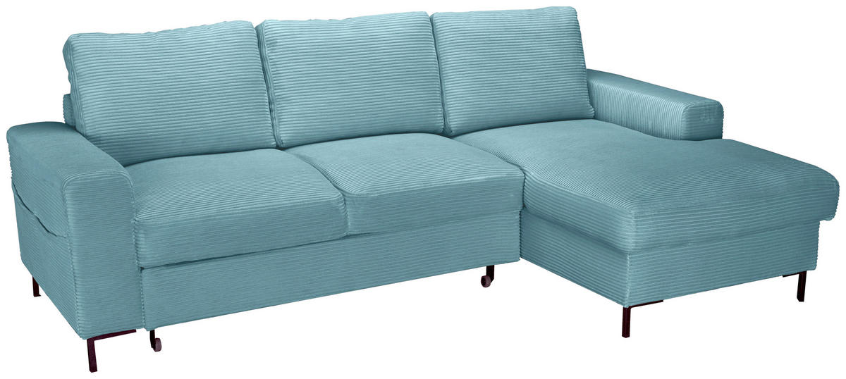 ECKSOFA Türkis Cord  - Türkis/Schwarz, KONVENTIONELL, Textil/Metall (240/150cm) - Carryhome