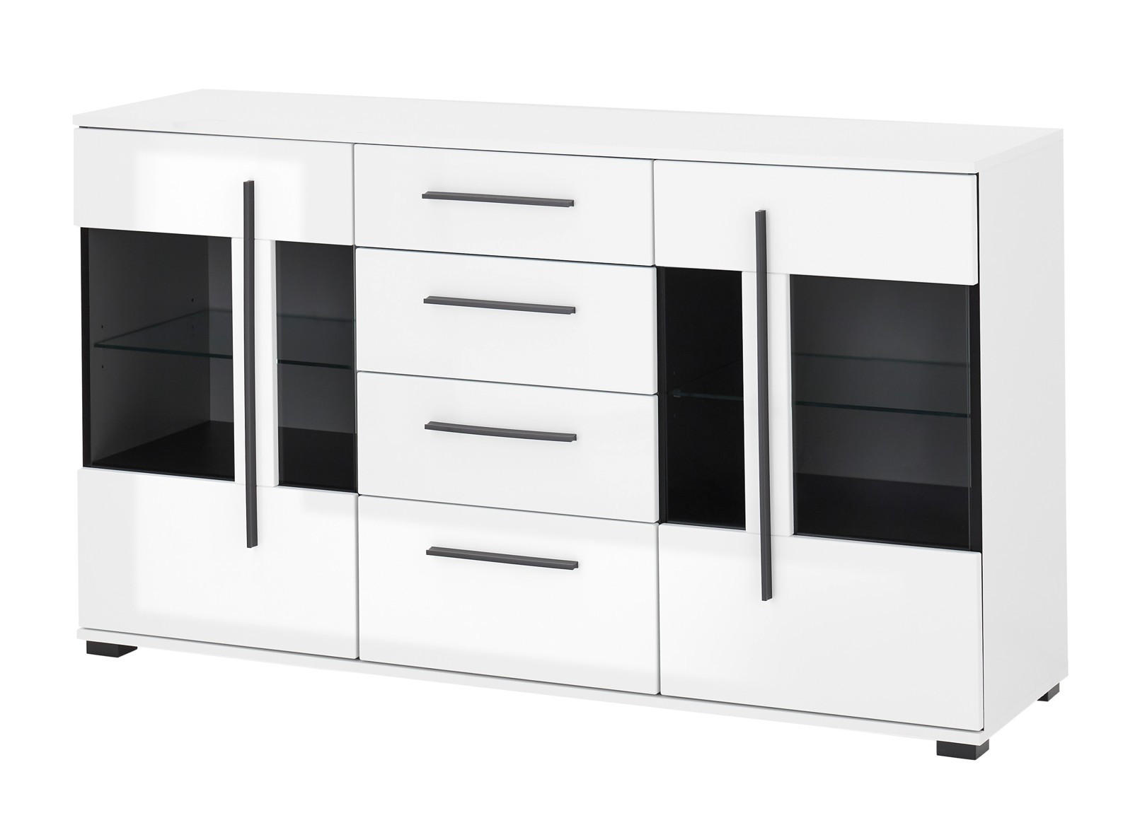 SIDEBOARD  150/86/42 cm 4 Schublade(n)  - Weiß Hochglanz/Schwarz, Design, Glas/Holzwerkstoff (150/86/42cm) - Livetastic