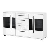 SIDEBOARD  150/86/42 cm 4 Schublade(n)  - Weiß Hochglanz/Schwarz, Design, Glas/Holzwerkstoff (150/86/42cm) - Livetastic