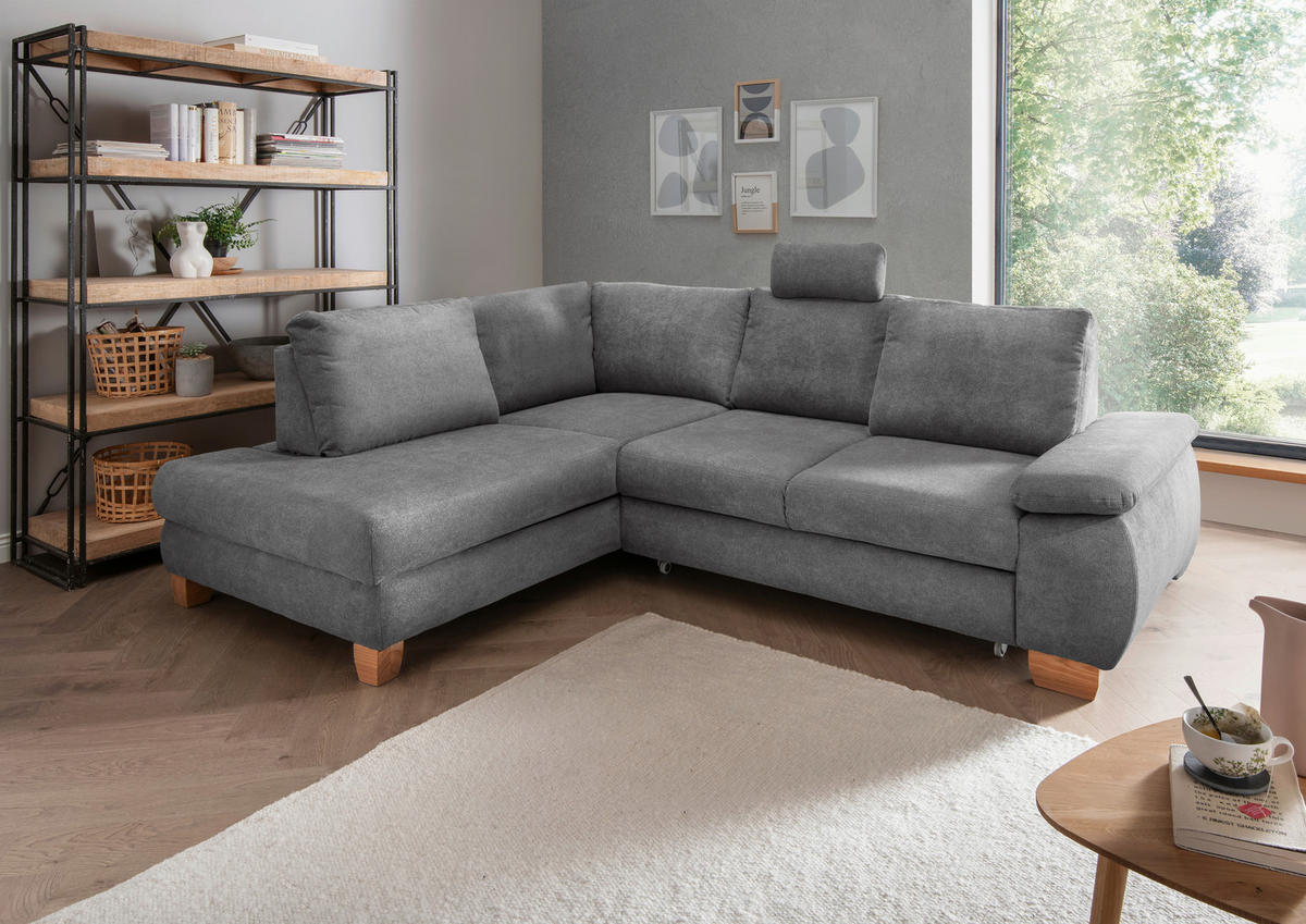 ECKSCHLAFSOFA in Chenille Dunkelgrau  - Wildeiche/Dunkelgrau, Modern, Holz/Textil (206/261cm) - Livetastic