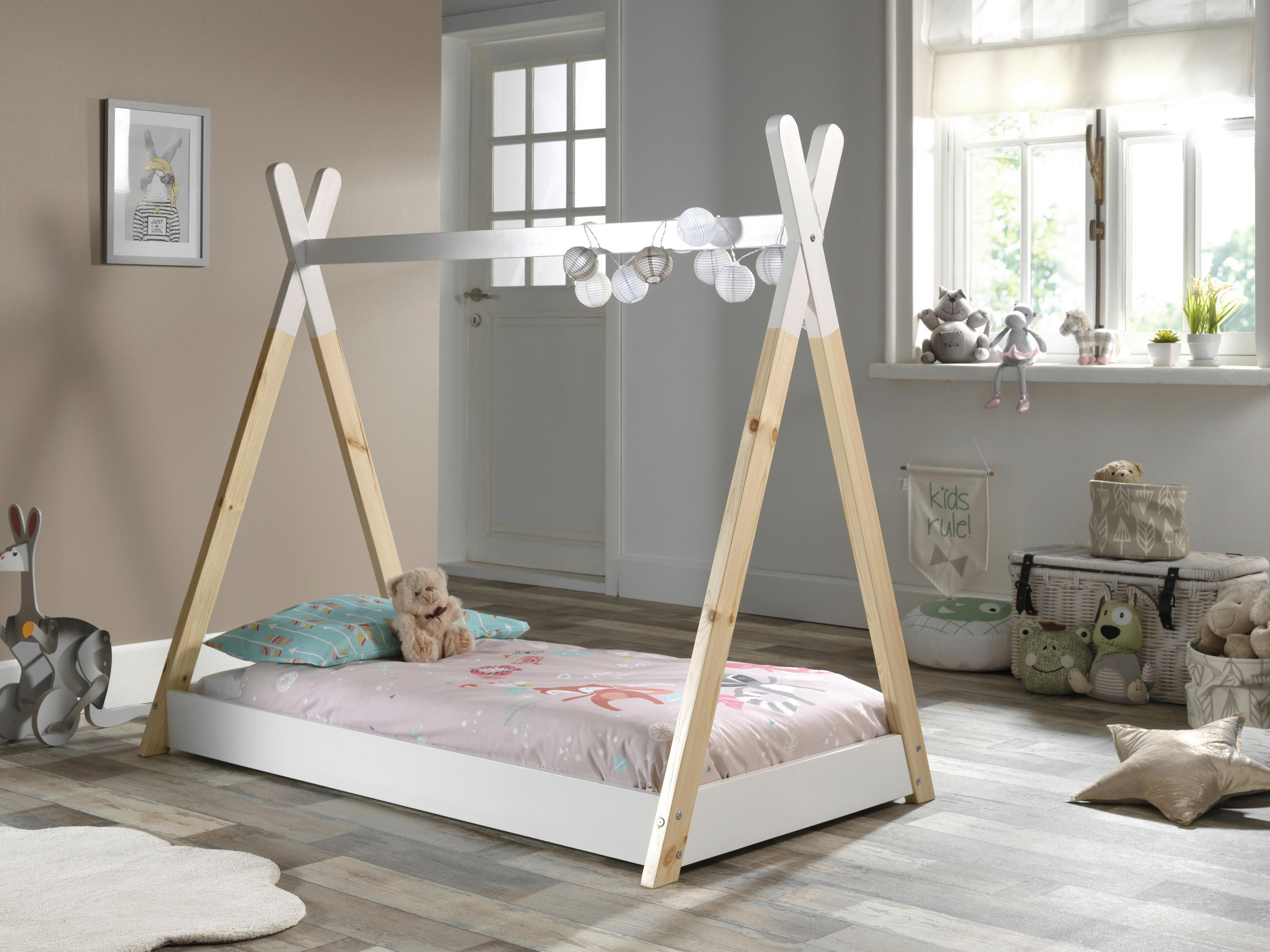 Montessori-Bett Matratze, Rollrost 90/200 cm  in Naturfarben, Weiß  - Naturfarben/Weiß, Natur, Holz/Textil (90/200cm) - Vipack