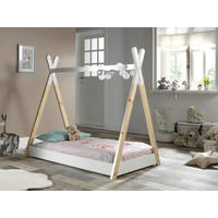 Montessori-Bett 90/200 cm,  in Naturfarben, Weiß, Matratze, Rollrost  - Naturfarben/Weiß, Natur, Holz/Textil (90/200cm) - Vipack