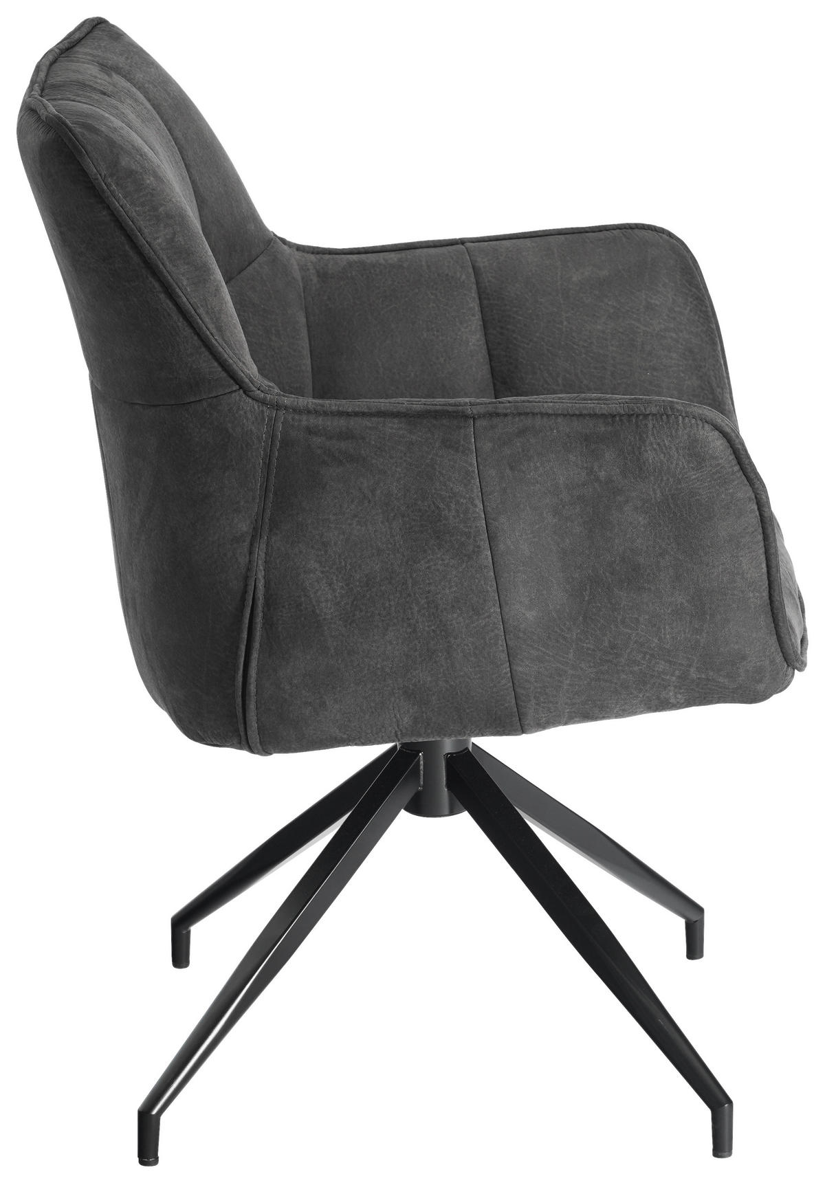 ARMLEHNSTUHL  Sitzfläche 360° drehbar, inklusive Armlehnen, automatische Rückholfunktion Mikrofaser  - Anthrazit/Schwarz, Design, Textil/Metall (65/85/63cm) - Novel