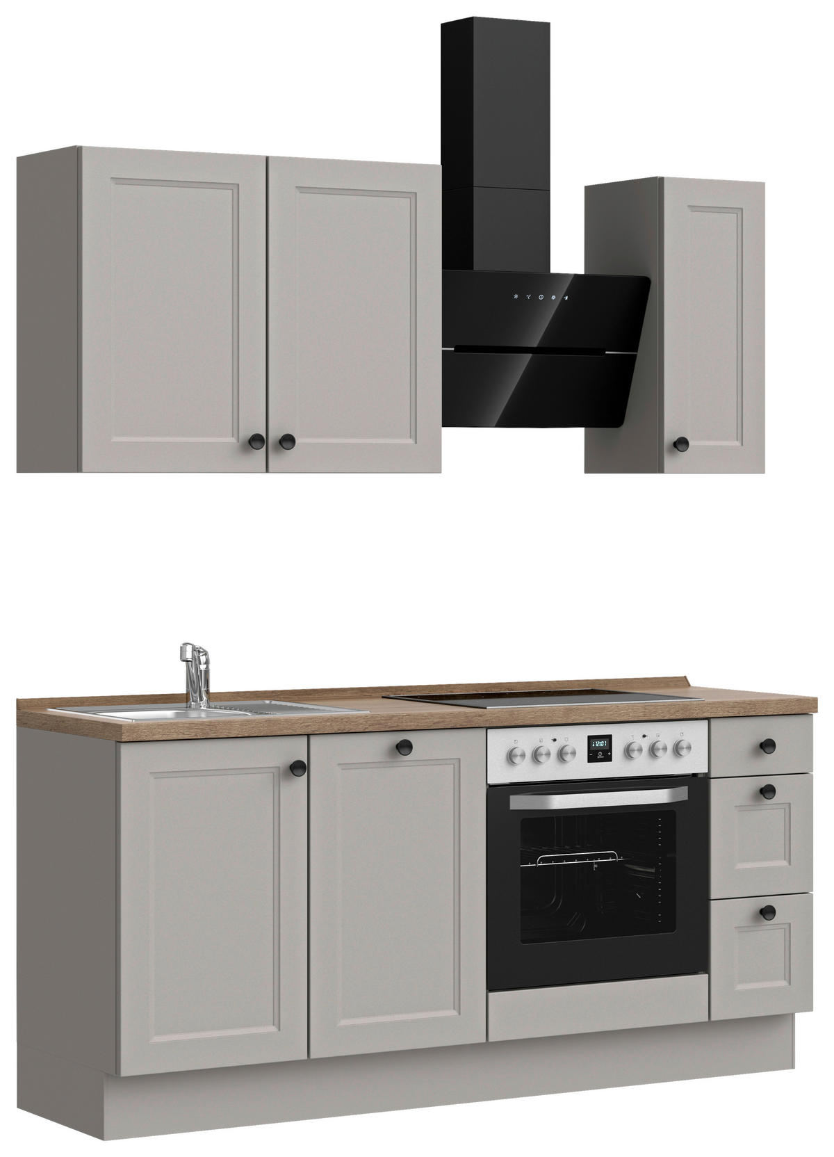 KÜCHENLEERBLOCK 180 cm   in Grau, Eiche dunkel  - Eiche dunkel/Schwarz, MODERN, Holzwerkstoff/Metall (180cm) - Nobilia