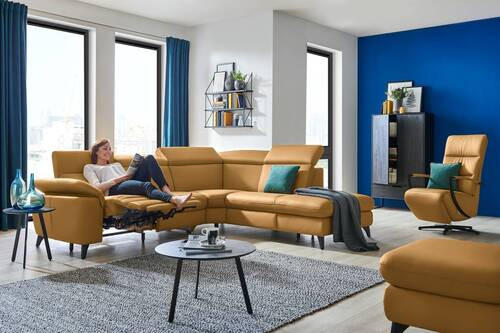 ECKSOFA in Echtleder Cognac  - Cognac/Schwarz, Design, Leder/Metall (285/239cm) - Cantus