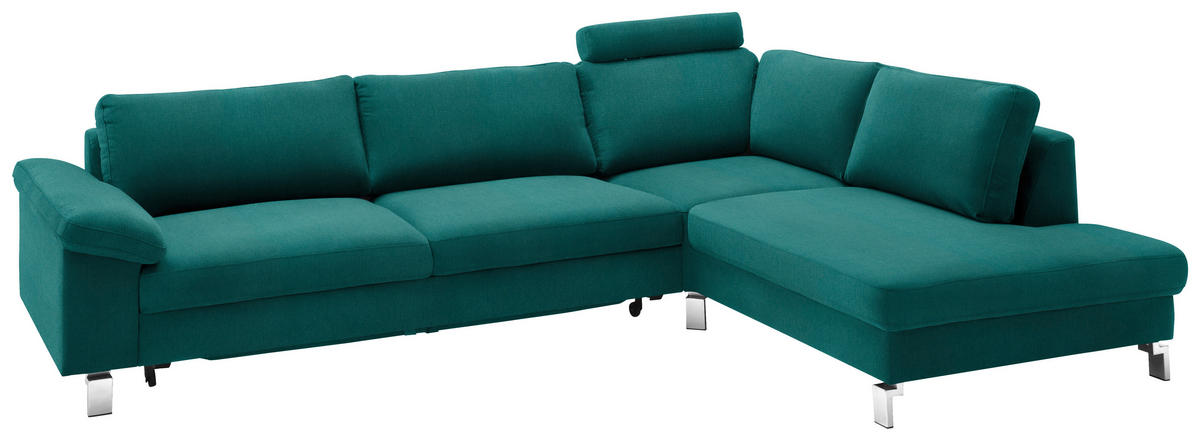 ECKSOFA in Velours Petrol  - Chromfarben/Petrol, Design, Textil/Metall (281/200cm) - Pure Home Lifestyle