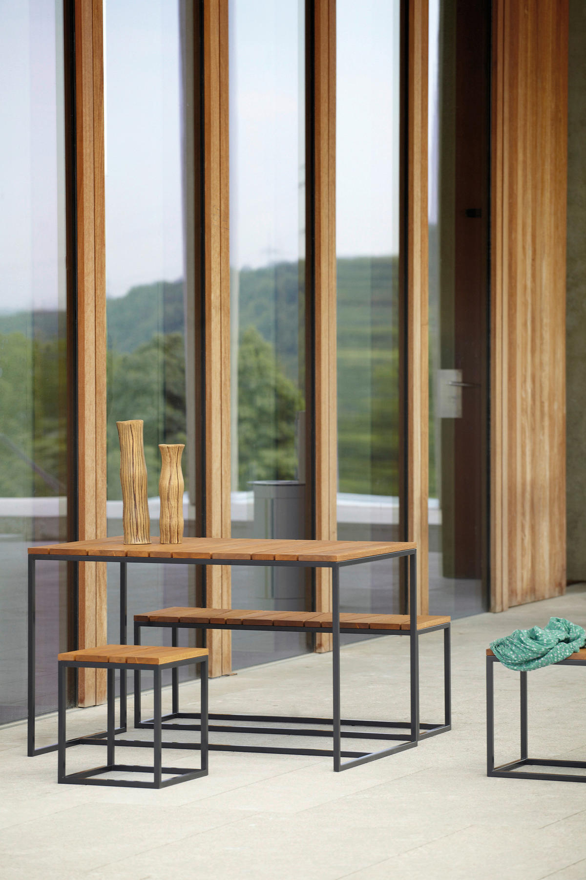 GARTENSET 4-teilig Robiniemassiv Stahl 4-teilig  - Robinienfarben/Schwarz, KONVENTIONELL, Holz/Metall - Jan Kurtz