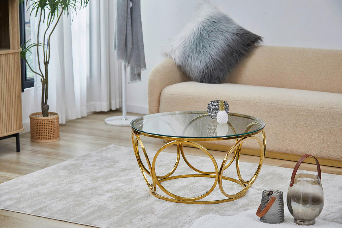 COUCHTISCH Sicherheitsglas, Klarglas 80/80/40 cm rund Klar, Goldfarben  - Klar/Goldfarben, Design, Glas/Metall (80/80/40cm) - Livetastic