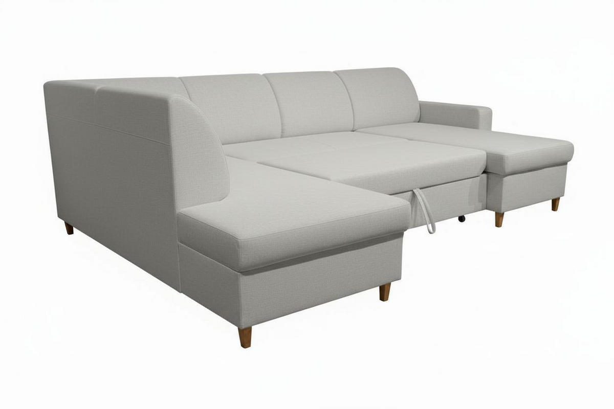 WOHNLANDSCHAFT NIKAS in Bouclé Grau  - Buchefarben/Grau, Design, Holz/Holzwerkstoff (310/198/145cm) - MID.YOU
