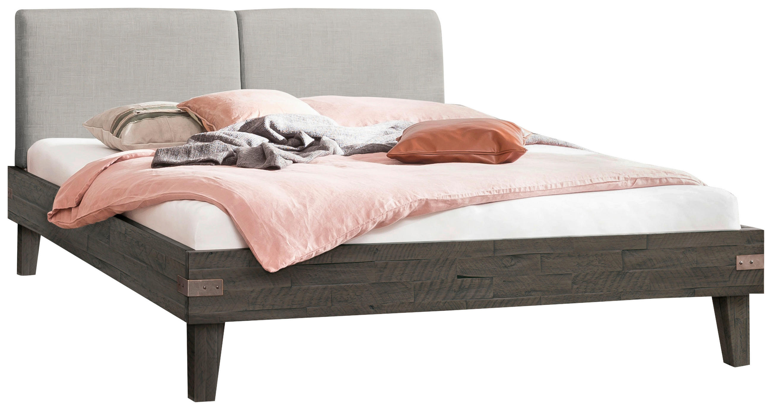 BETT 160/200 cm  Akaziefarben, Hellgrau, Dunkelgrau   - Dunkelgrau/Hellgrau, Modern, Holz/Textil (160/200cm) - Hasena