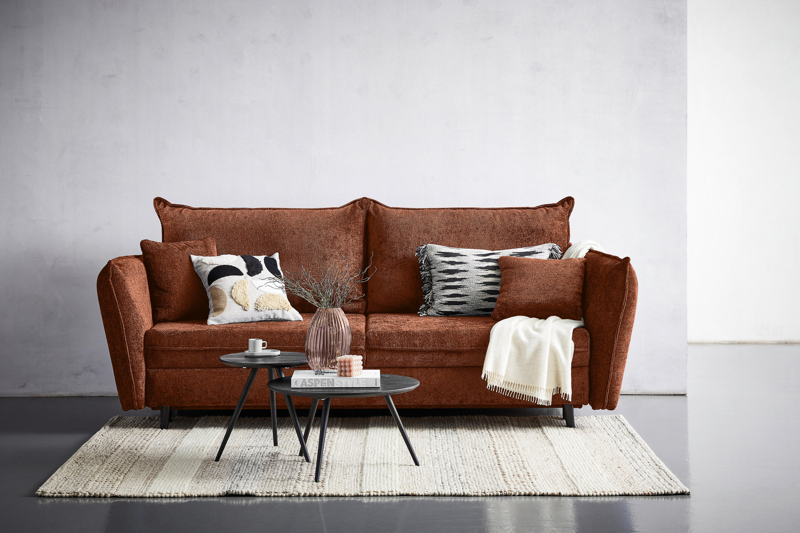 BÄDDSOFFA i chenille terrakotta  - svart/terrakotta, Klassisk, trä/textil (238/99/108cm) - MID.YOU