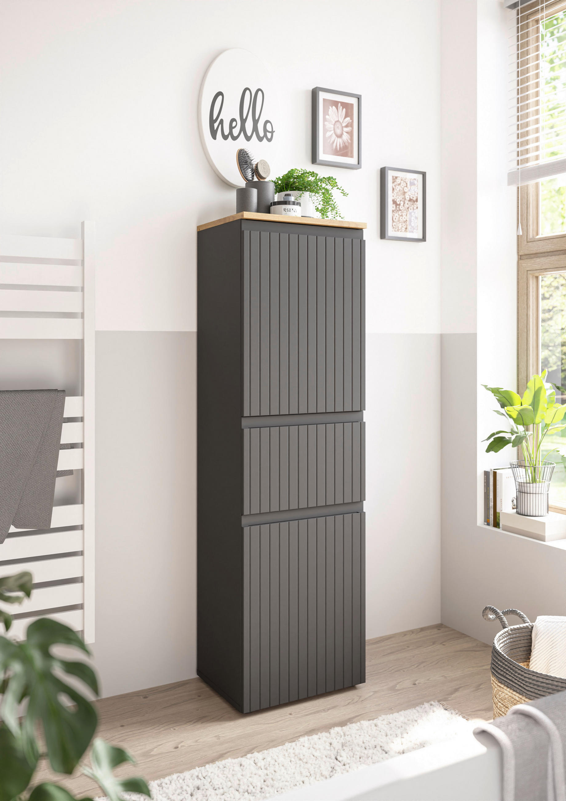 MIDISCHRANK 40/136/31 cm  - Eichefarben/Schwarz, MODERN, Holzwerkstoff/Kunststoff (40/136/31cm) - MID.YOU