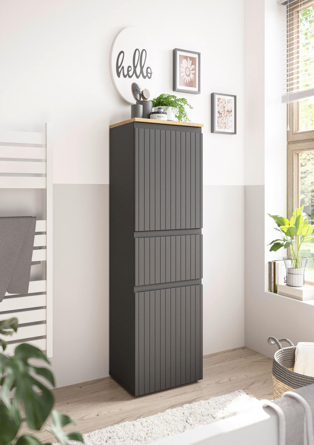 MIDISCHRANK 40/136/31 cm  - Eichefarben/Schwarz, MODERN, Holzwerkstoff/Kunststoff (40/136/31cm) - MID.YOU