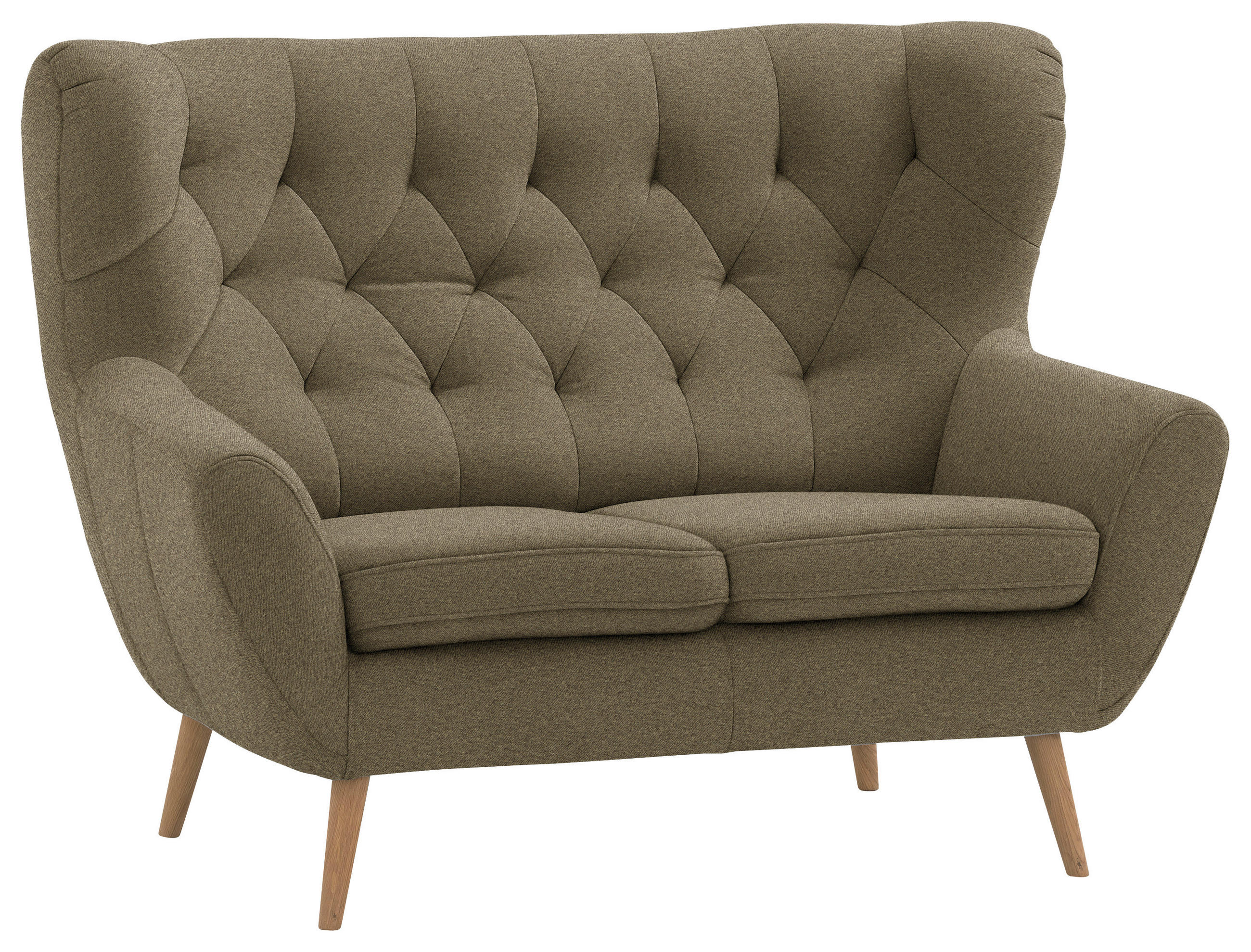 2-SITZER-SOFA in Mikrofaser Olivgrün  - Eichefarben/Beige, Design, Holz/Holzwerkstoff (138/104/92cm) - Stylife