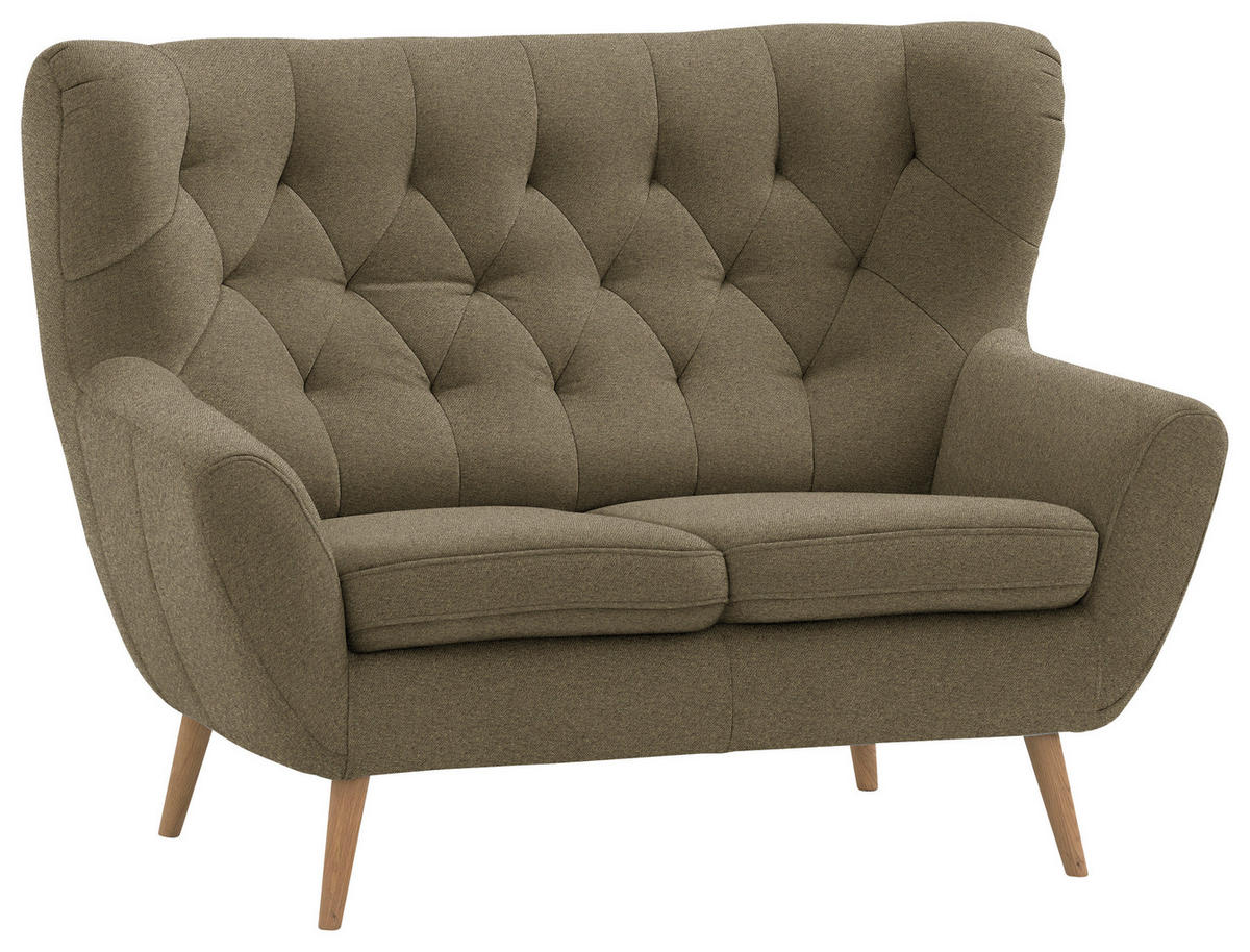 2-SITZER-SOFA in Mikrofaser Olivgrün  - Eichefarben/Beige, Design, Holz/Holzwerkstoff (138/104/92cm) - Stylife