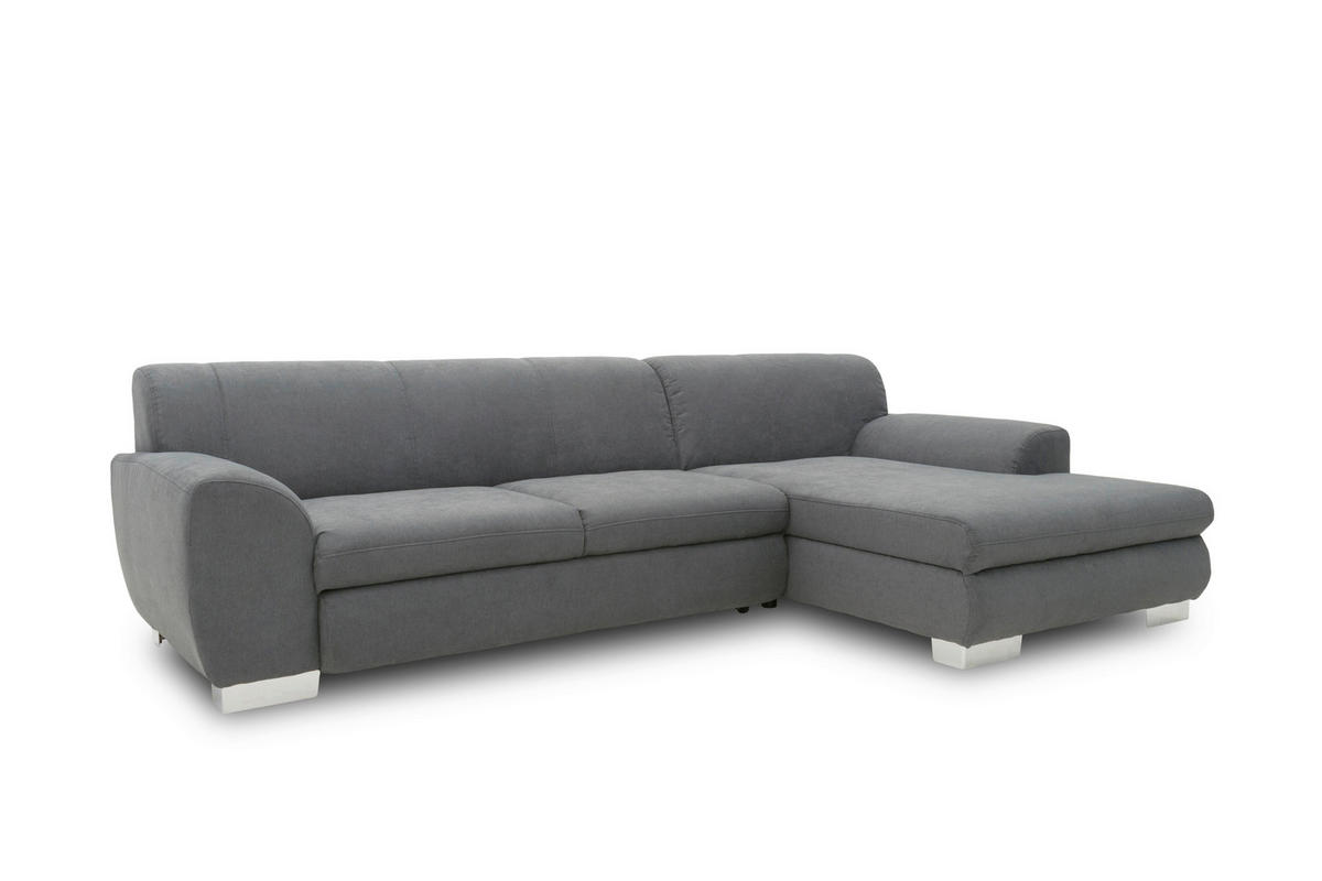 ECKSCHLAFSOFA NIKA Dunkelgrau Webstoff  - Dunkelgrau/Silberfarben, Basics, Holz/Textil (277/156cm) - MID.YOU