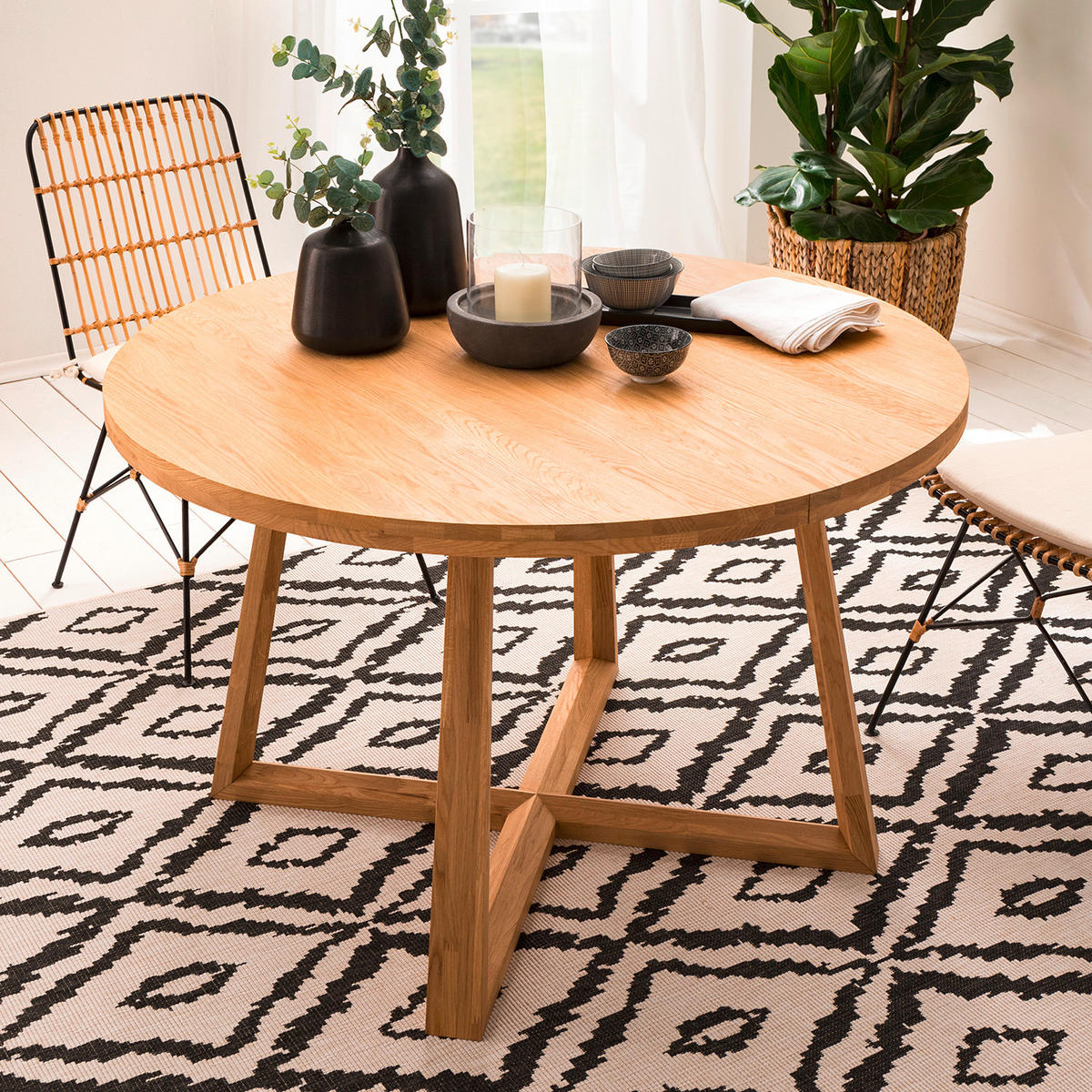 ESSTISCH in Holz 120-160/120/75 cm  - Wildeiche, Natur, Holz (120-160/120/75cm) - home24