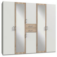 KLEIDERSCHRANK in Weiß, Eichefarben  - Eichefarben/Alufarben, KONVENTIONELL, Glas/Holzwerkstoff (225/208/58cm) - Carryhome