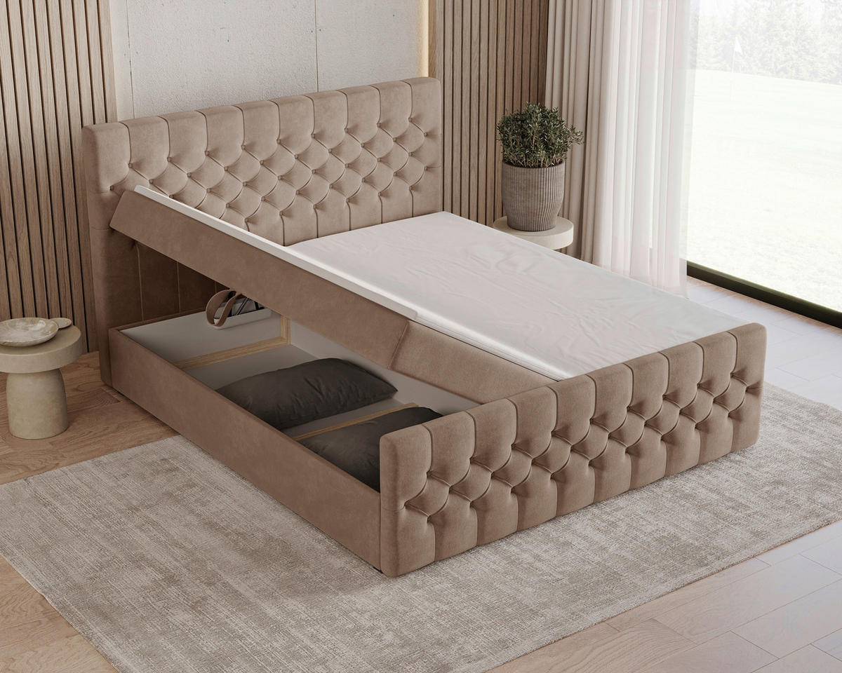 BOXBETT 180/200 cm  in Cappuccino  - Schwarz/Cappuccino, KONVENTIONELL, Holz/Textil (180/200cm) - Chameo