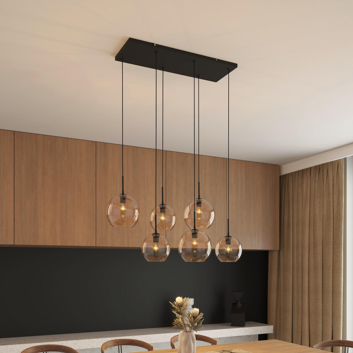 HÄNGELEUCHTE Amelie 97,5/42,5/150 cm   - Bernsteinfarben, Basics, Glas/Metall (97,5/42,5/150cm) - Novel