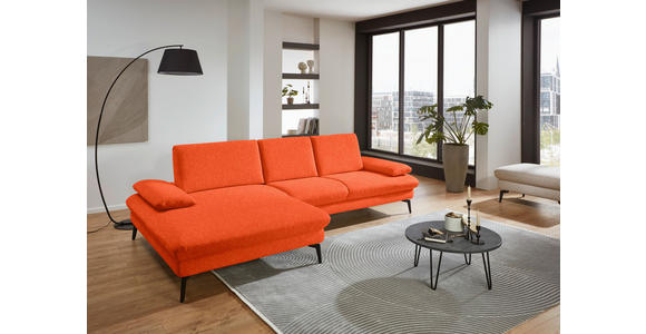 ECKSOFA in Chenille, Mikrofaser Orange 157/299 cm - Schwarz/Orange, Design, Textil/Metall (157/299cm) - Dieter Knoll