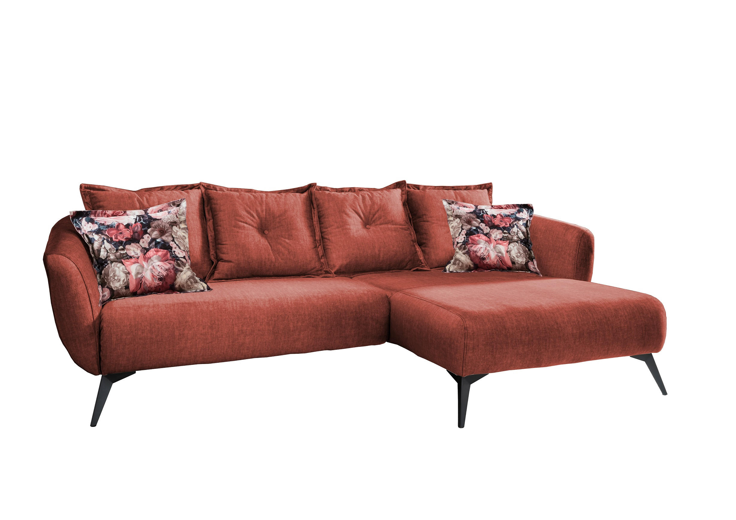 ECKSOFA in Velours Koralle, Multicolor  277/162 cm  - Koralle/Multicolor, MODERN, Holz/Textil (277/162cm) - Livetastic