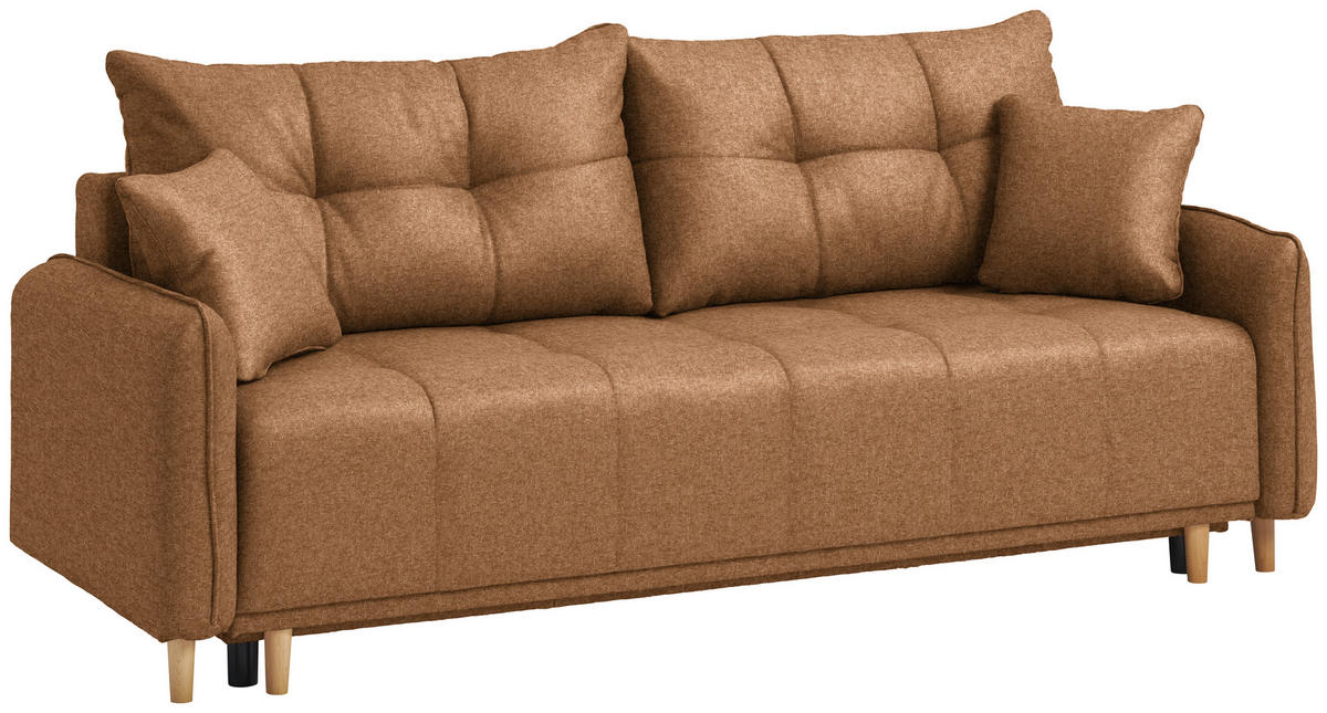 SCHLAFSOFA Chenille Cognac  - Cognac/Buchefarben, Design, Holz/Textil (217/97/101cm) - Carryhome
