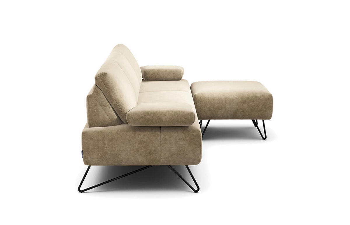 3-SITZER-SOFA Samt Naturfarben  - Schwarz/Naturfarben, Design, Textil/Metall (234-264/85/86-94cm) - SENSOO