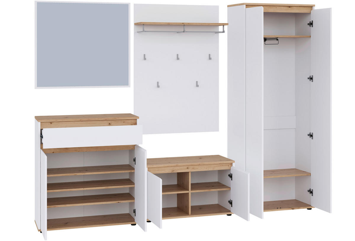 GARDEROBE  in 263,5/193/41,4 cm  - Weiß/Eiche Artisan, MODERN, Holzwerkstoff (263,5/193/41,4cm) - Carryhome