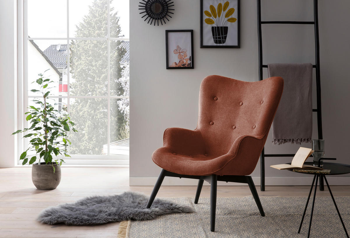 SESSEL in Struktur Kupferfarben  - Schwarz/Kupferfarben, MODERN, Textil/Metall (80/92/99cm) - Livetastic