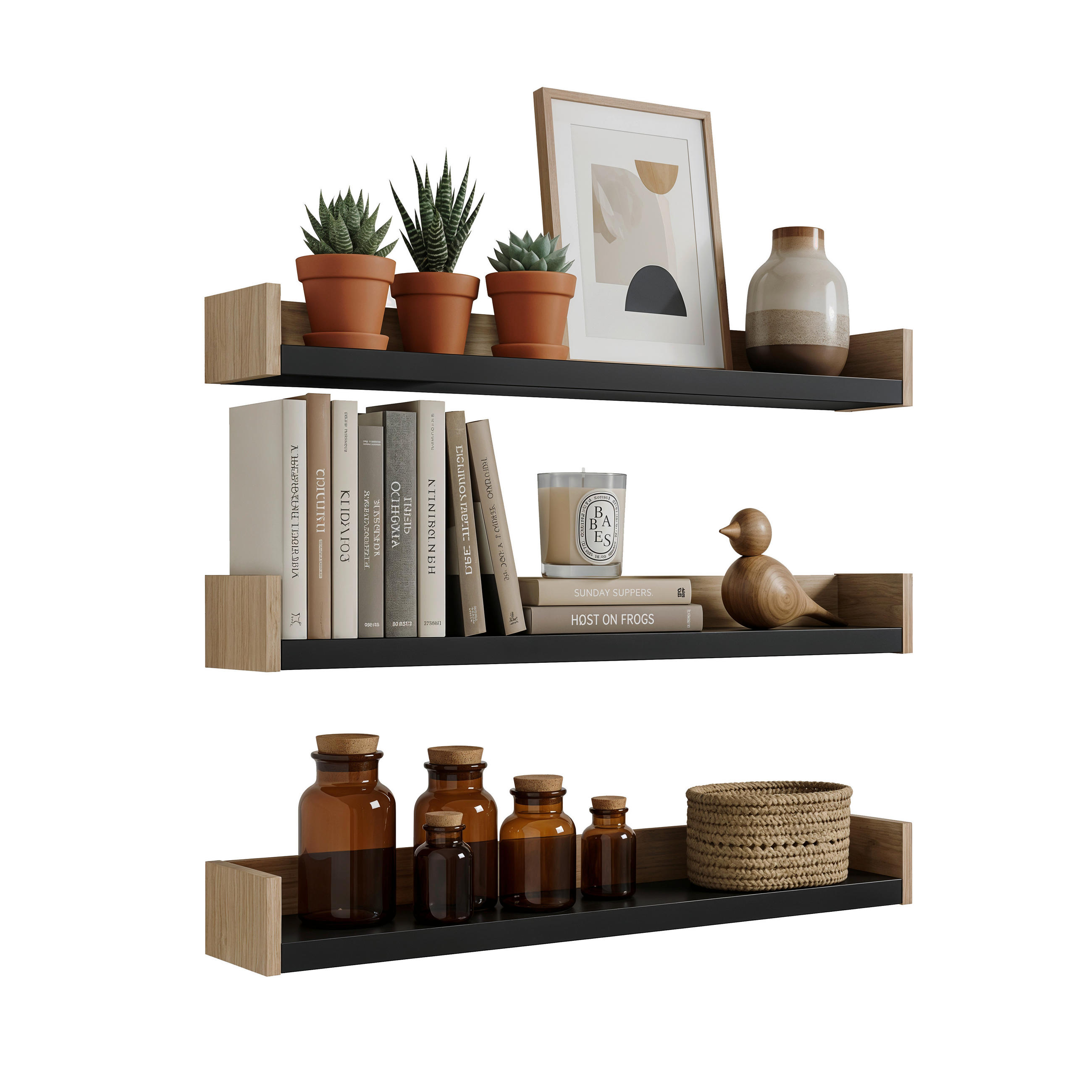 WANDBOARDSET in 95/10/19 cm Schwarz, Eichefarben  - Eichefarben/Schwarz, MODERN, Holzwerkstoff (95/10/19cm) - Stylife