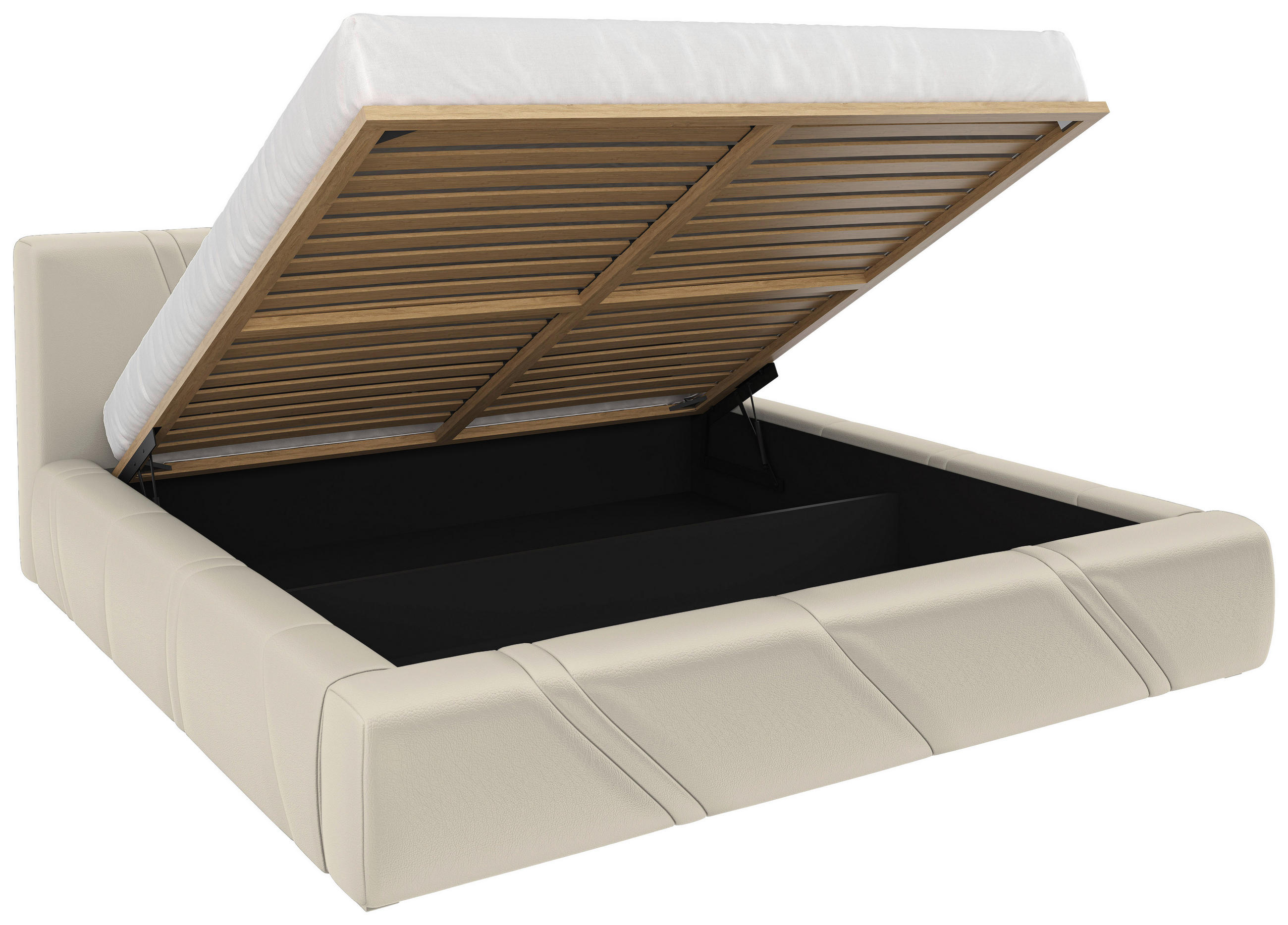 POLSTERBETT 180/200 cm,  in Beige, gepolstertes Kopfteil, Lattenrost, Bettkasten,  - Beige/Schwarz, Design, Holz/Kunststoff (180/200cm) - Chameo