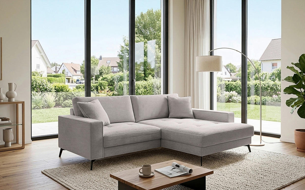 ECKSOFA TED Hellbraun Cord Zierkissen  - Hellbraun/Schwarz, Trend, Textil/Metall (228/174cm) - P & B