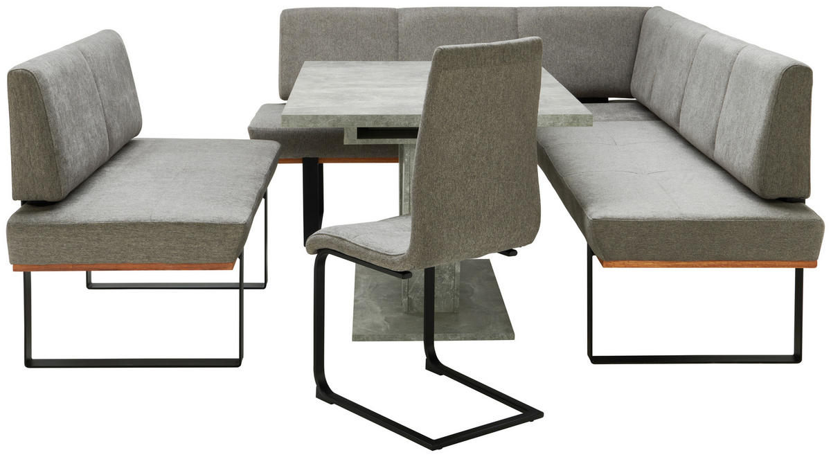 ECKBANK 175/225 cm Webstoff Grau Eiche vollmassiv   - Schwarz/Grau, MODERN, Holz/Textil (175/225cm) - Livetastic