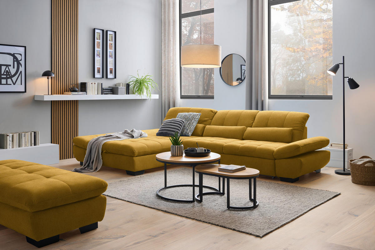 ECKSOFA  in Flachgewebe Gelb  204/341 cm  - Gelb/Schwarz, Design, Textil/Metall (204/341cm) - Xora
