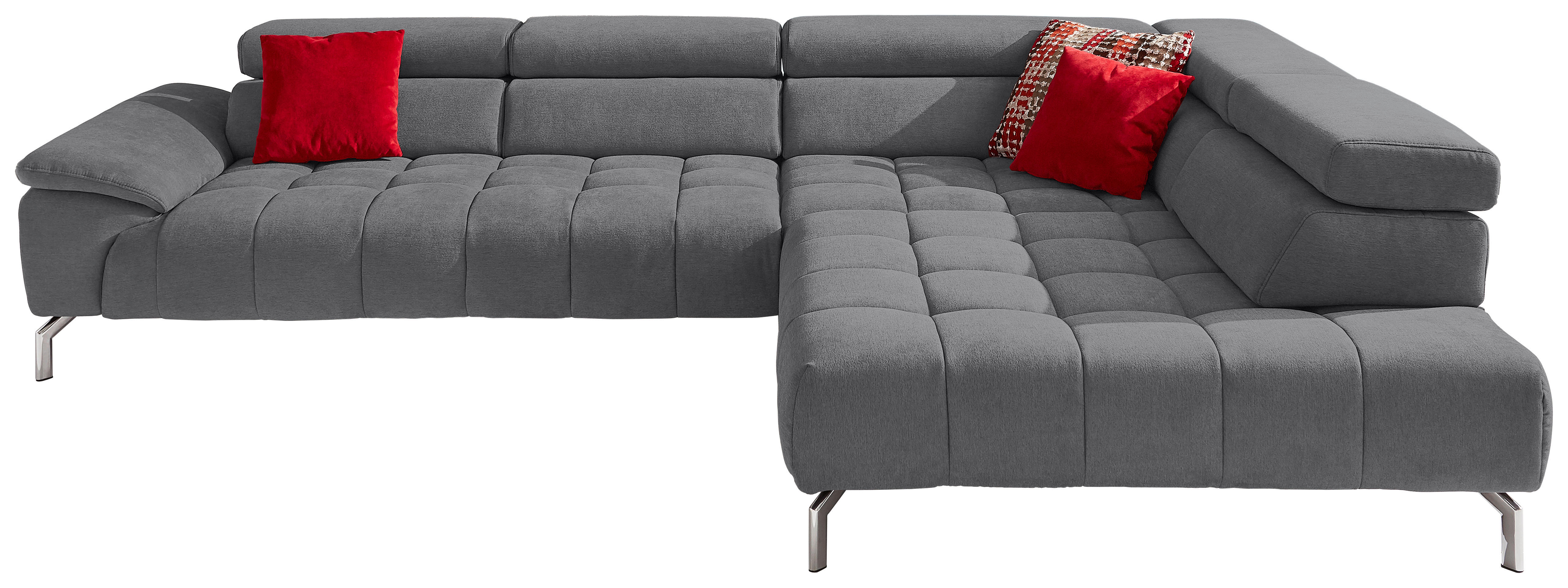 ECKSOFA Grau Chenille  - Chromfarben/Grau, Design, Textil/Metall (323/222cm) - Beldomo Style