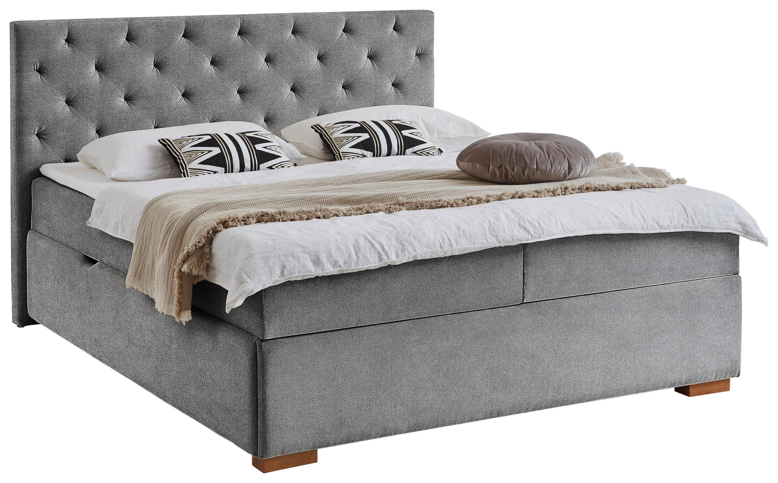 BOXBETT 180/200 cm,  in Anthrazit, Matratze, gepolstertes Kopfteil, Bettkasten, Topper, H3 = fest  - Eichefarben/Anthrazit, Basics, Holz/Textil (180/200cm) - Boxxx