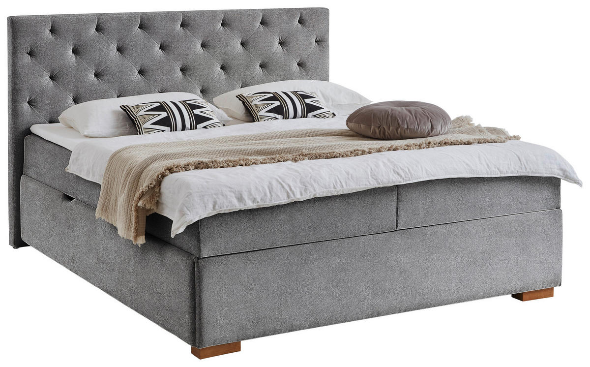 BOXBETT 180/200 cm,  in Anthrazit, Matratze, gepolstertes Kopfteil, Bettkasten, Topper, H3 = fest  - Eichefarben/Anthrazit, Basics, Holz/Textil (180/200cm) - Boxxx