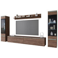 Set Mobilă Living, 4 piese, culoare lemn de nuc, 240/130/33 cm - culoare lemn de nuc/gri, Lifestyle, plastic/sticlă (240/130/33cm) - P & B