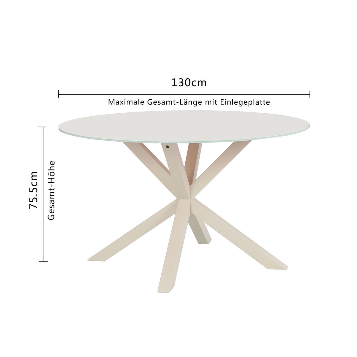ESSTISCH  Metall, Glas rund Kaschmir  - Kaschmir, MODERN, Glas/Metall (130/75,5cm) - P & B