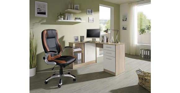 ECKSCHREIBTISCH 150/120/75 cm in Weiß, Eichefarben - Eichefarben/Alufarben, KONVENTIONELL, Holzwerkstoff/Kunststoff (150/120/75cm) - Venda