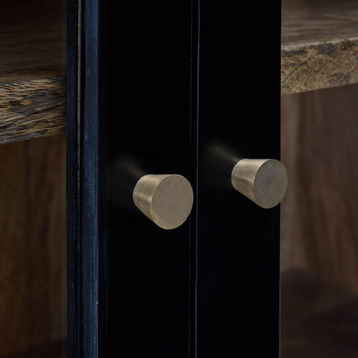 VITRINE in vollmassiv Mangoholz Naturfarben, Schwarz  - Goldfarben/Schwarz, Design, Glas/Holz (96/170/40cm) - Livetastic