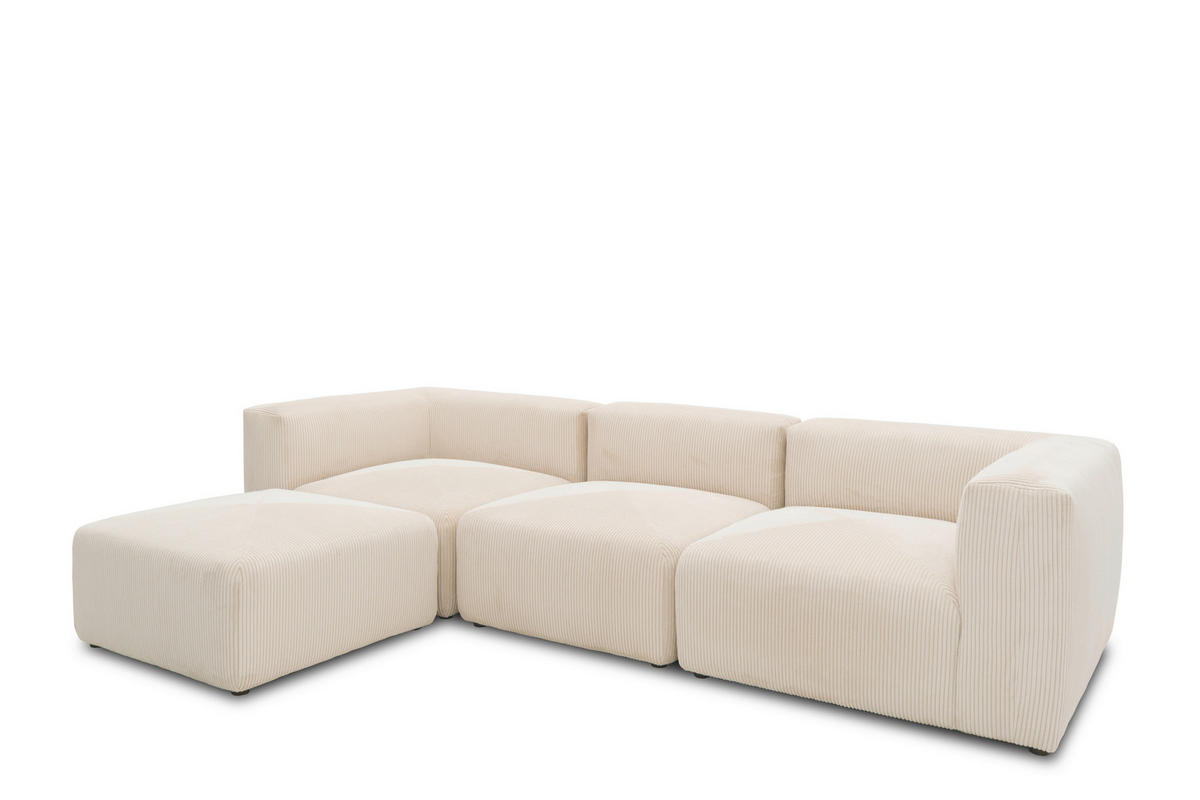 ECKSOFA Creme Cord, Mikrofaser  - Creme/Schwarz, Design, Kunststoff/Textil (301/69/193cm) - MID.YOU