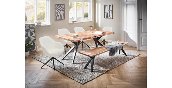 ARMLEHNSTUHL  Sitzfläche 360° drehbar, automatische Rückholfunktion Leinenoptik  - Creme/Schwarz, Design, Textil/Metall (64/84/61cm) - Novel