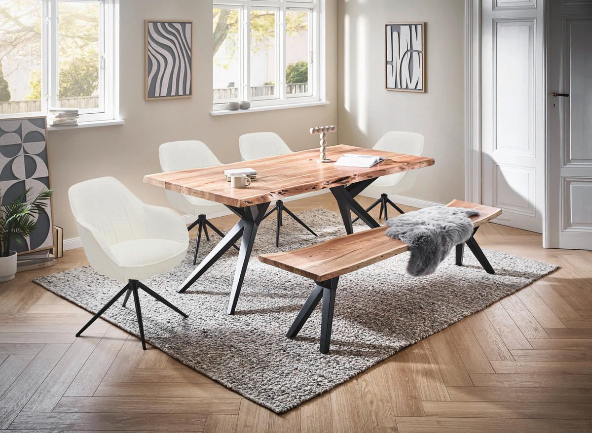 ARMLEHNSTUHL  in Eisen Leinenoptik  - Creme/Schwarz, Design, Textil/Metall (64/84/61cm) - Novel