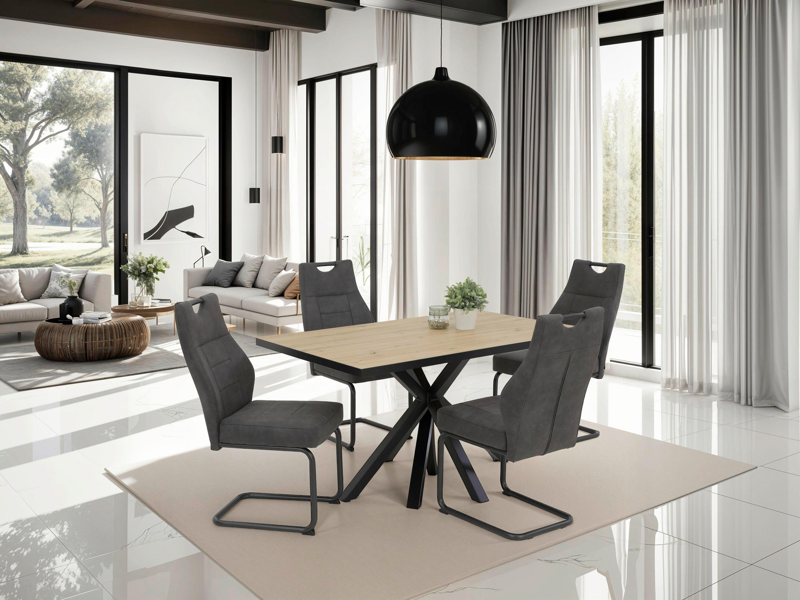 TISCHGRUPPE Anthrazit, Eiche Artisan  - Anthrazit/Eiche Artisan, MODERN, Textil/Metall (140/76/90cm) - MID.YOU