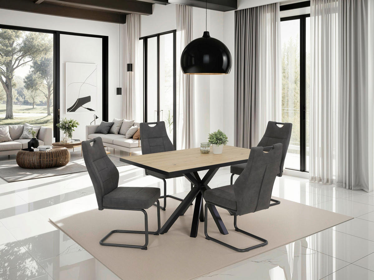 TISCHGRUPPE Anthrazit, Eiche Artisan  - Anthrazit/Eiche Artisan, MODERN, Textil/Metall (140/76/90cm) - MID.YOU