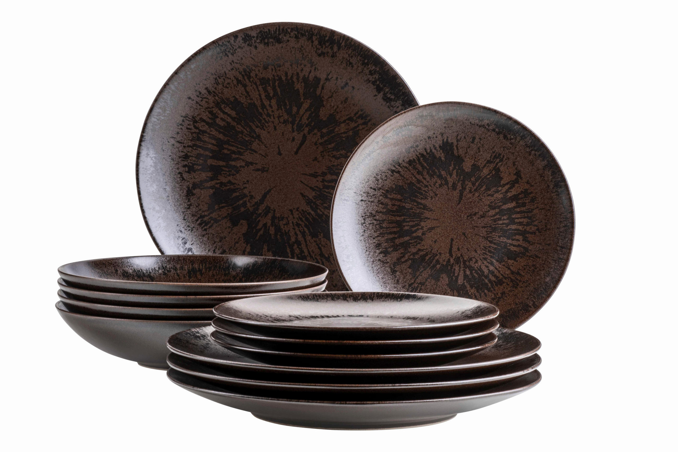 TAFELSERVICE Dunkelbraun 12-teilig  - Dunkelbraun, Basics, Keramik - Mäser