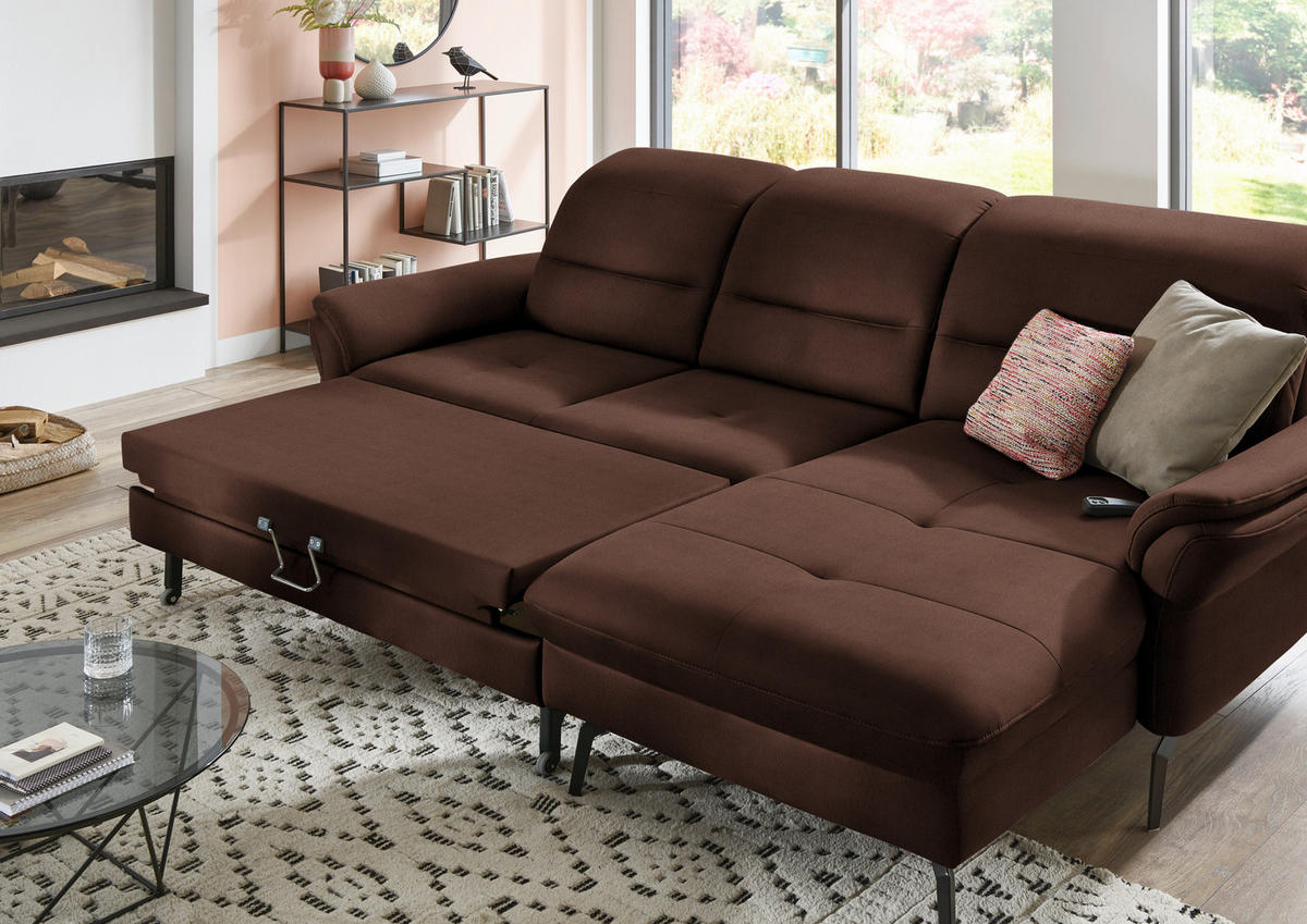 ECKSOFA in Flachgewebe Dunkelbraun  260/181 cm  - Dunkelbraun/Schwarz, KONVENTIONELL, Textil/Metall (260/181cm) - Beldomo Speed