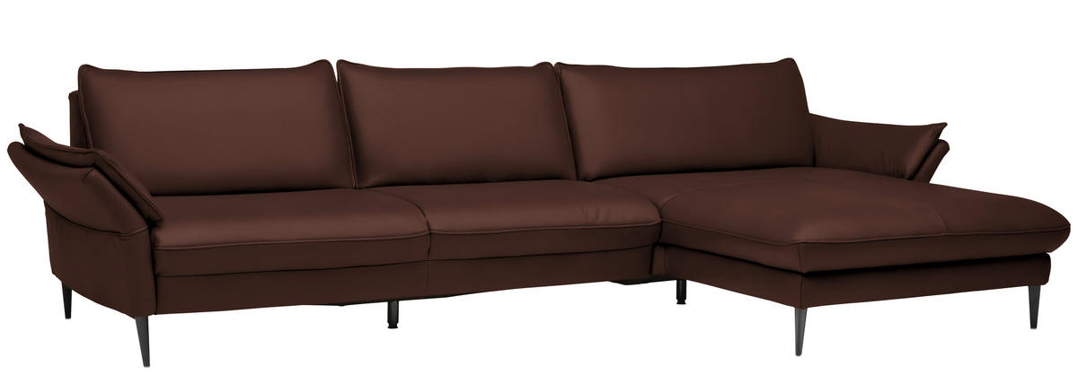 ECKSOFA in Echtleder Braun  - Schwarz/Braun, Design, Leder/Metall (334/172cm) - Valdera